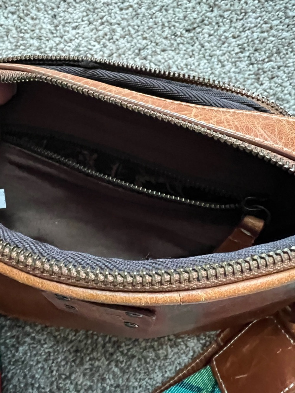Leather Crossbody Bag with Colorful Aztec Strap - Brown - Picture 4 of 7